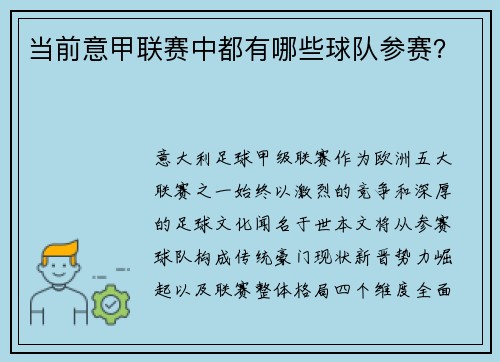 当前意甲联赛中都有哪些球队参赛？