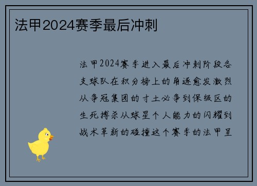 法甲2024赛季最后冲刺